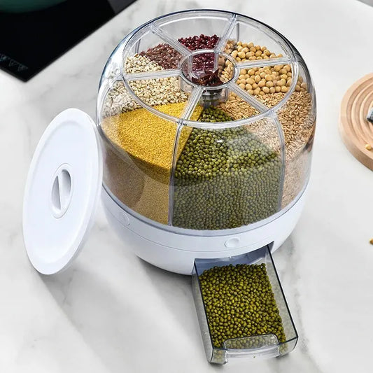 360° Rotating Grain Dispenser Grain Storage Box Transparent Sealed Jar Circular Kitchen Rice Bucket Insectproof Rice Tank